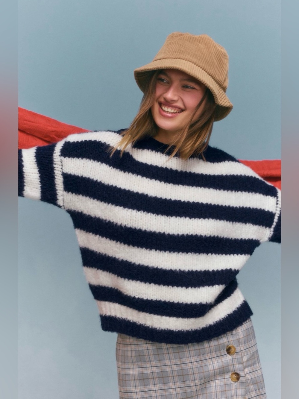 Molly Bracken Stripe Pullover Sweater in Navy